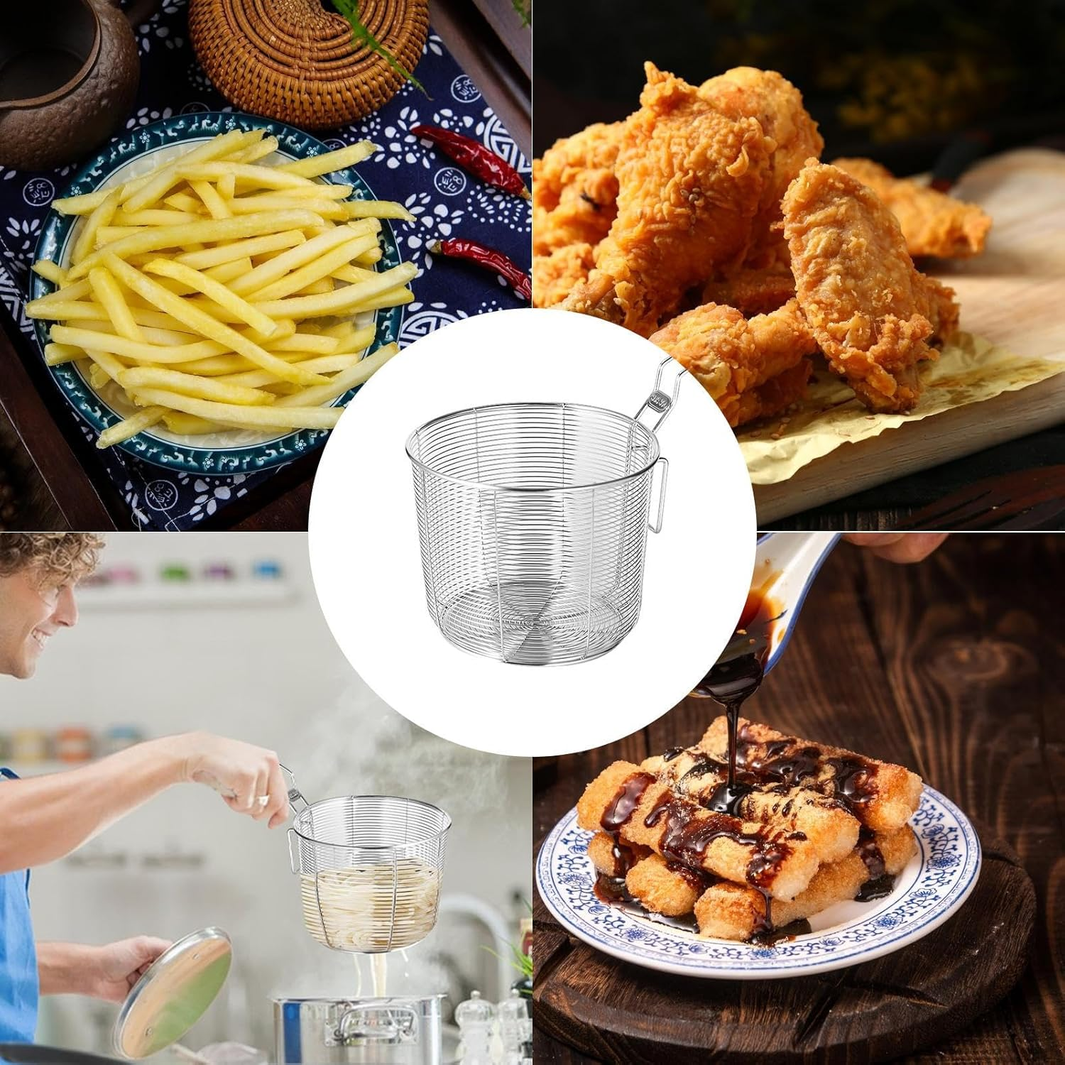 Drain Basket - Frying Drain Baskets,Table Serving Food Presentation Tool, Fast Food Diner Basket for Chips, Shrimp, Pasta Foccar