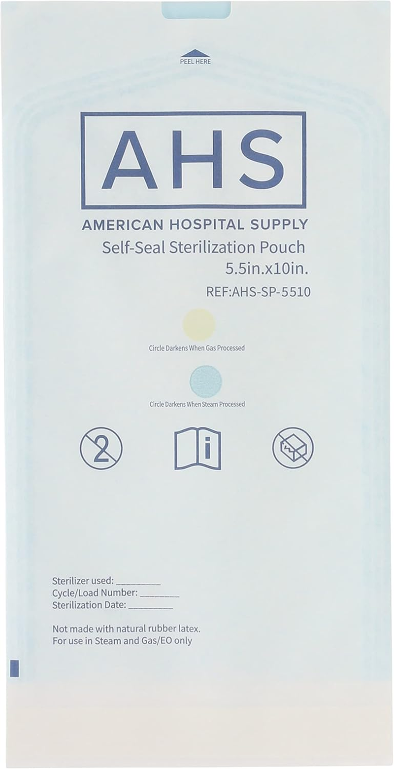 AHS American Hospital Supply Medical Sterilization Pouches 5.5 In. X 10 (Inches) | Sterilizer Bags with Self-Seal, Color Coded Indicators, Label Markings | Autoclave Pouches Box of 200 image number 3