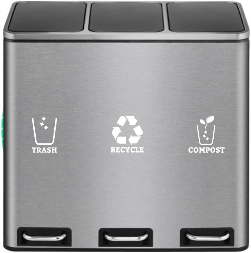 XTRAYXRAY Trash Can Stickers Set of 3 Recycle Vinyl Decal Sticker for Trash Can, Compost Bin, Recycle Bin Symbol to Organize Trash Cans or Garbage Containers (Black)