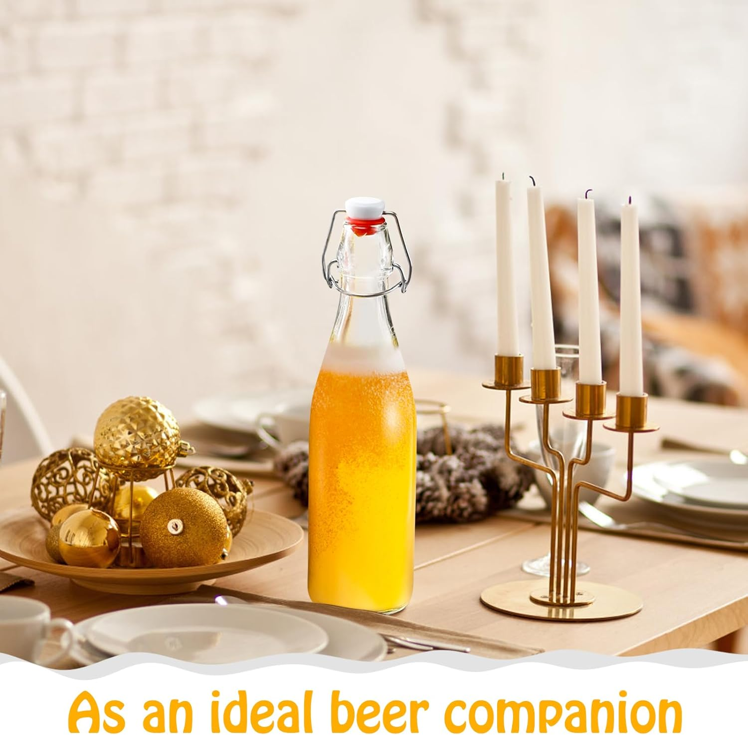 2 Pack Swing Top Glass Bottles 16Oz, Flip Top Glass Bottle with Airtight Lid for Fermentation, Kombucha, Mead, Vanilla Extract, Coquito, Vinegar, Beer, Kefir, Wine, Soda, Juice, Oil for Home Brewing image number 1