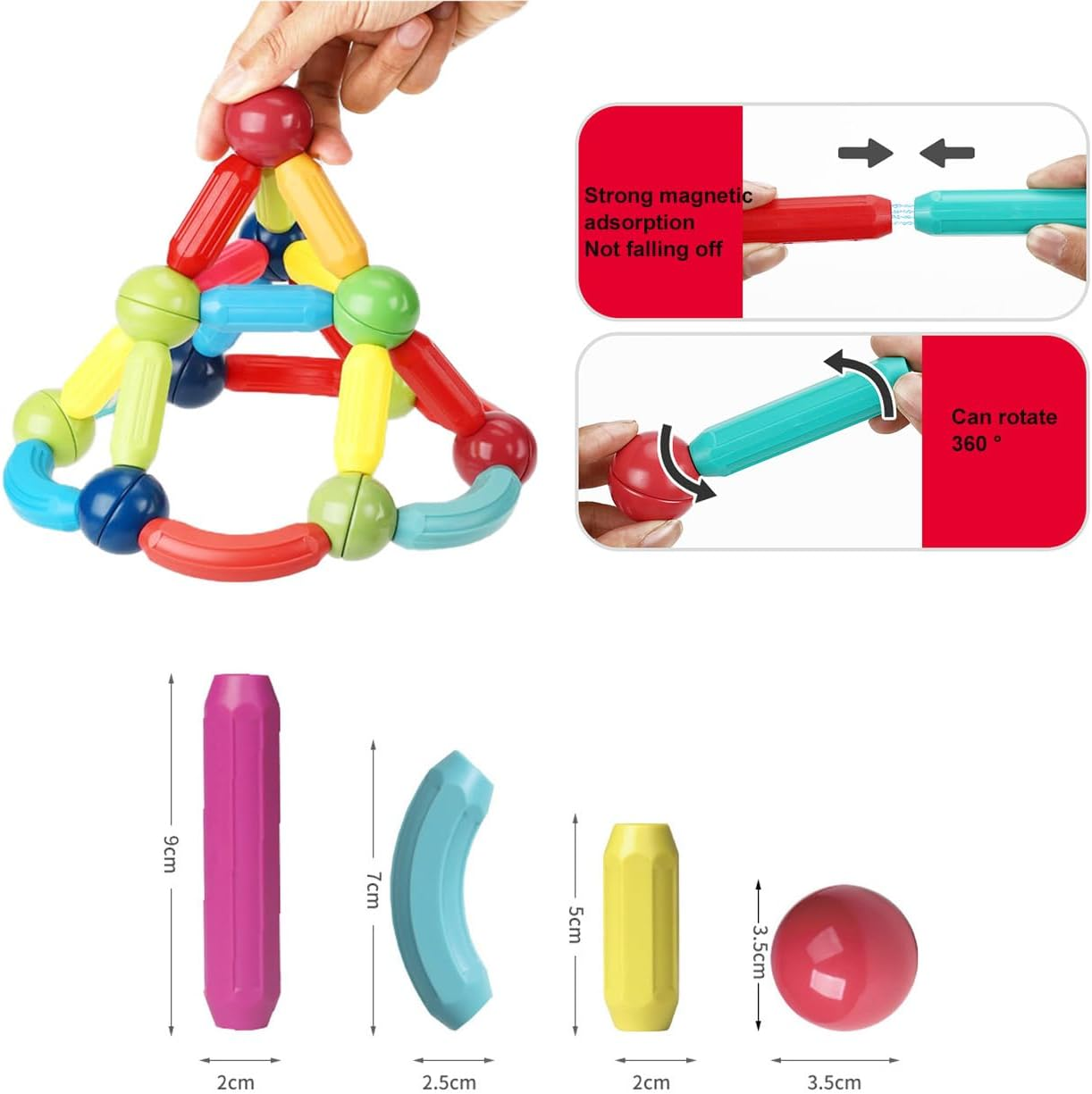 Toddler Magnetic Blocks Building Toys, Kids Montessori Toys for 3+ Year Old Girls Boys, Educational Magnetic Sticks and Balls Preschool Toys, Construction Sensory Toys Gifts (42Pcs Color Box) - 25Pcs Color Box image number 7