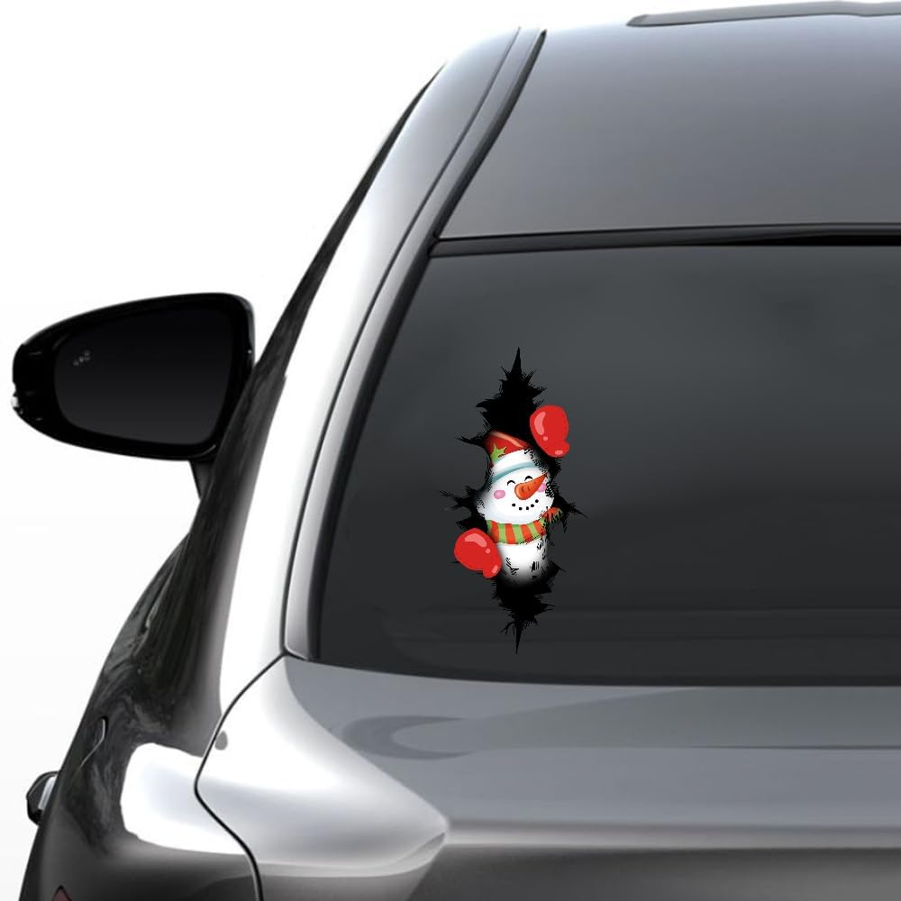 Double-Side Crack Christmas Sticker for Cars Funny Carvinyl Decal Christmas Car Body Decor Sticker Cute Bumper Decal Car Accessories Decorations (Carrot Nosed Snowman) image number 2