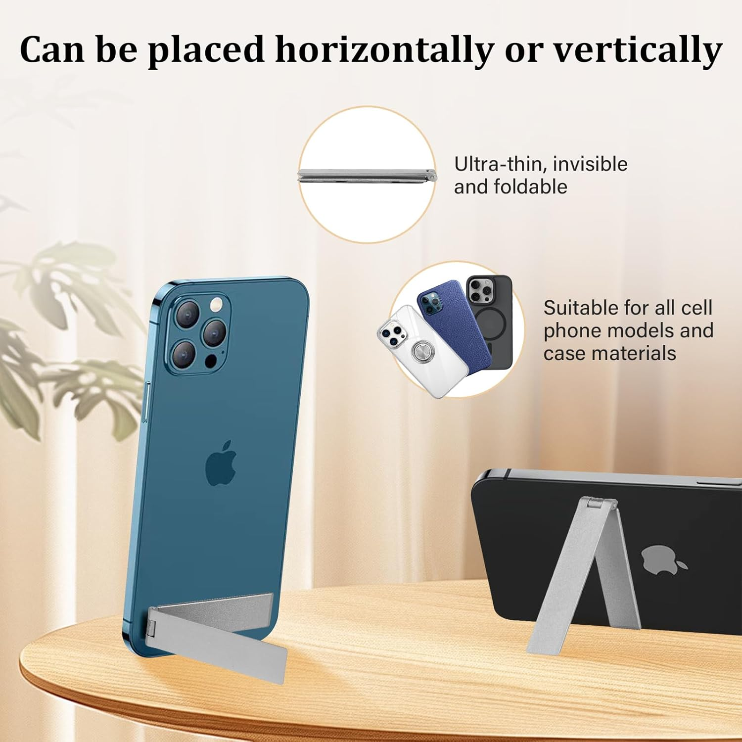 360&deg; Rotating Metal Phone Stand &ndash; Adjustable Height Desktop Holder, Non-Slip Foldable Base for All Iphones/Samsung, Vertical & Horizontal Viewing (Portable Desk Accessory) image number 6