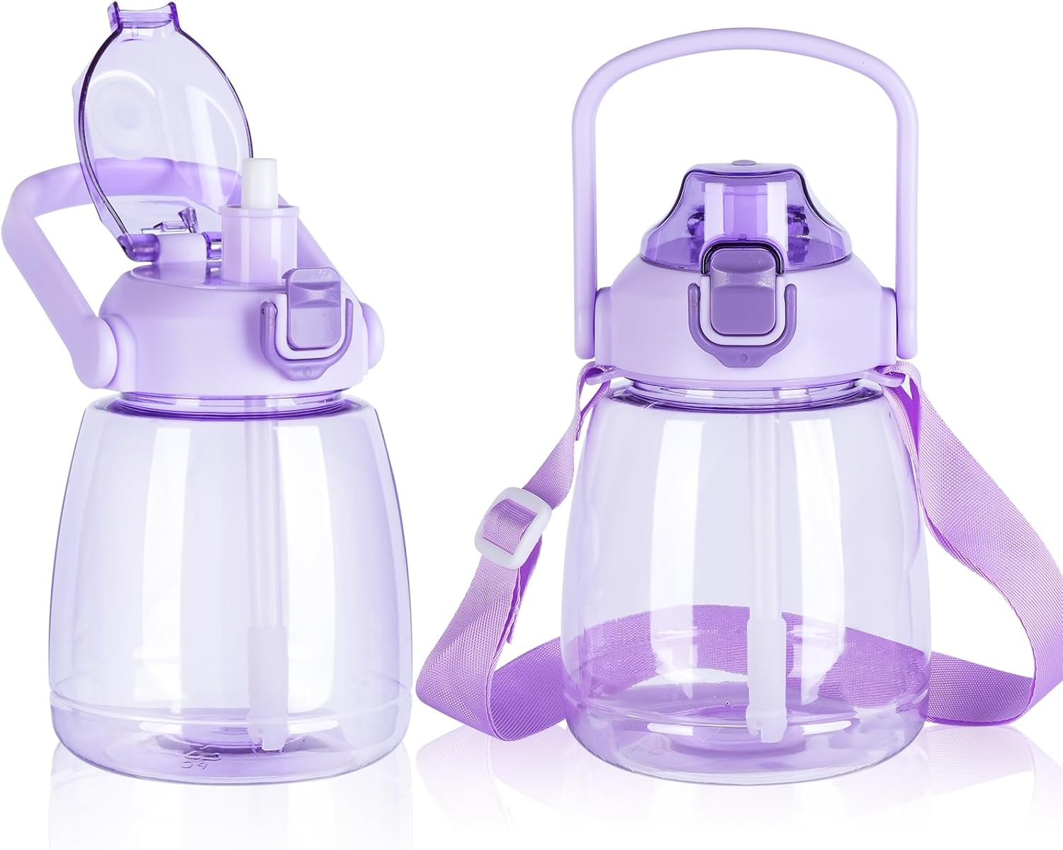 YOBOKO 1.1L Large Water Bottle Lovely Wide Mouth Drink Bottle with Handle Leak Proof Big Bottle with Straw and Adjustable Strap for Camping Cycling Gym Sports 1 PC (Purple) - Green image number 2