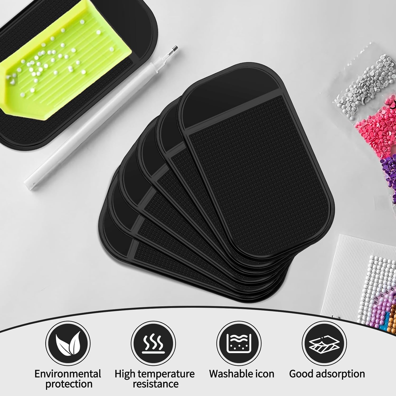 Car Dashboard Non Slip Mat, Anti-Slide Sticky Gel Dashboard Pad 5.5 X 3 Inch Multi Sticky Mat for Radar Detector, Cell Phone, Keys, Mirrors, GPS, Coins (6 Pack Black) image number 6