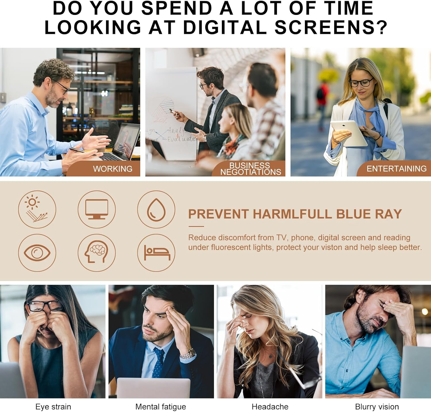 OKH Blue Light Blocking Glasses for Men Women Computer Gaming Glasses anti Glare anti Eye Trunk Reduce Headache Rectangle round Glasses with Spring Hinges, Turtle Round, Rotondi