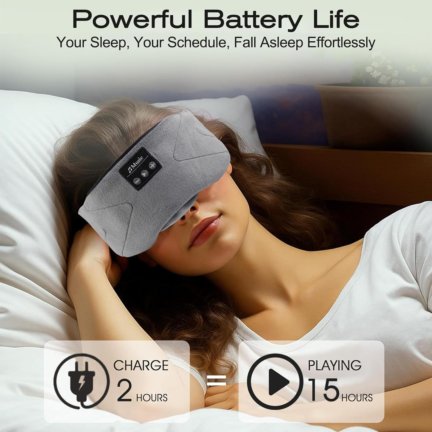 Sleep Mask Headphones Bluetooth with 24 Soothing Sounds & 3D Eye Mask,Sleeping Headphones for Side Sleepers Sleep Mask with Bluetooth Headphone Ultra-Thin Stereo Speakers(Grey) image number 6