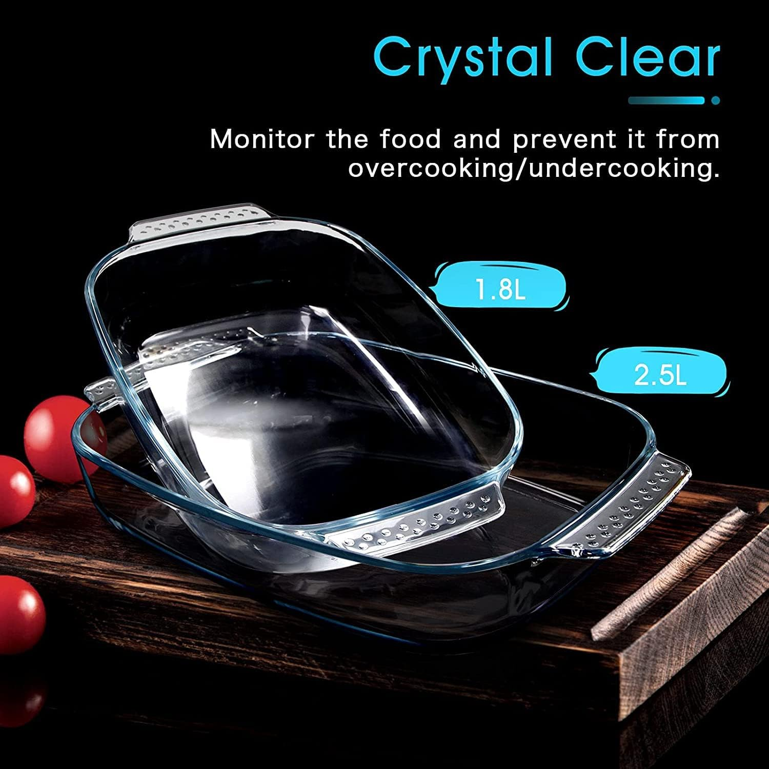 Clear Glass Baking Dish for Oven 2.6 Quart, Glass Baking Dish Rectangular for Cooking Oven Glass Bakeware Clear Glass Baking Dish with Handles Oblong Glass Casserole Dish image number 2