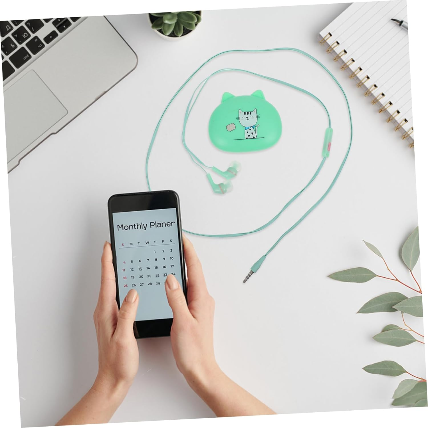 EXHUMKY Wired In-Ear Earphones Universal Corded Headset for Smartphones High Sound Quality Earbuds with Green Cable Suitable for Phone Accessories and Daily Use image number 6