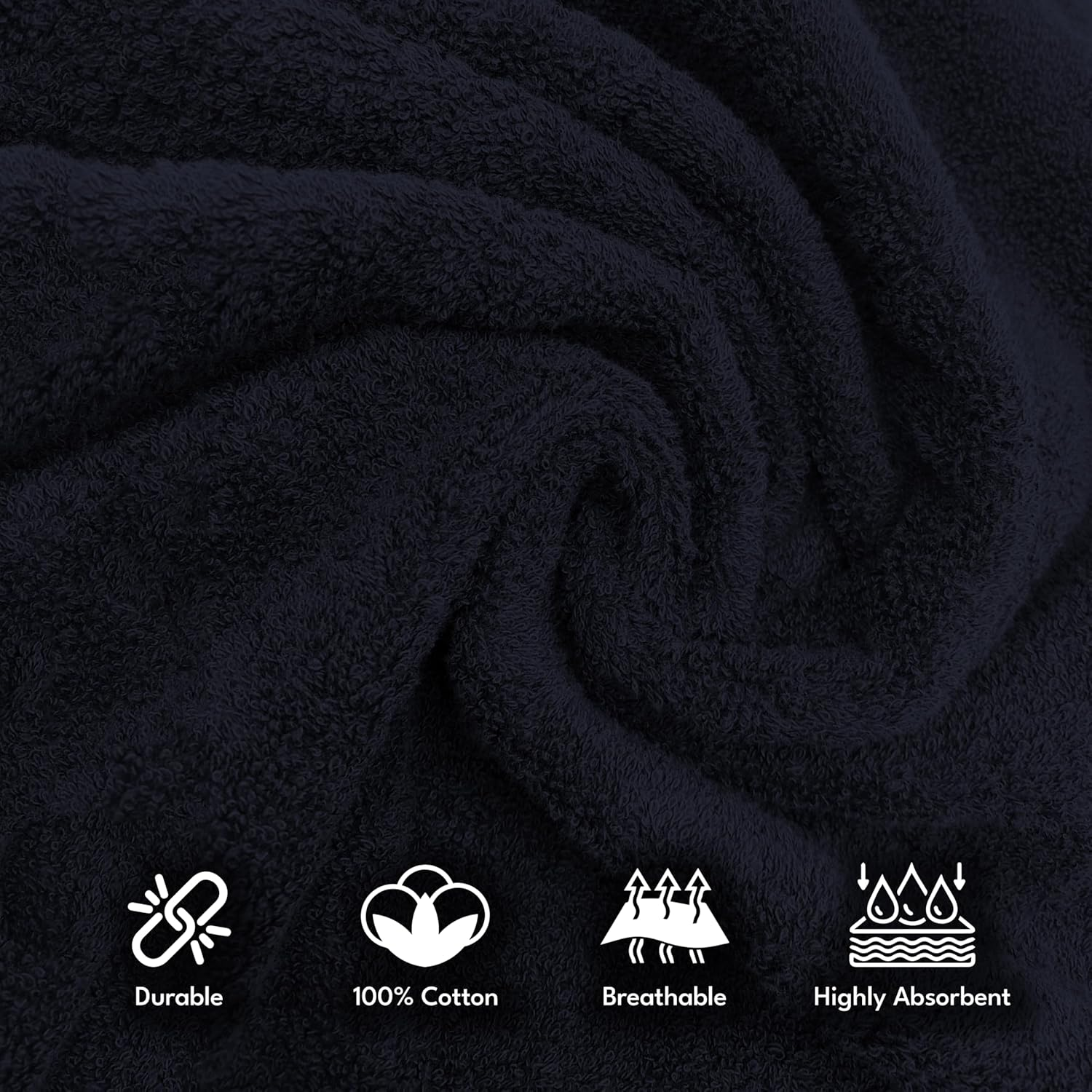 GABA Egyptian Bath Towel 7 Piece Bath Towel Set, 2 Washcloths, 2 Hand Towels, 2 Bath Towels & 1 Bath Mat, Bath Towel Sets with Bath Mat, Egyptian Hotel Bath Towel, Luxury Bath Towels (Navy-Blue) - Black image number 4