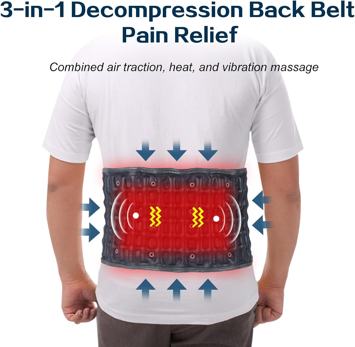 Goldmille Decompression Blet with Heat & Massage for Lower Back Pain Relief, Inflatable Back Massager Belt Lumbar Support, One Size Fits 29-49 Waist