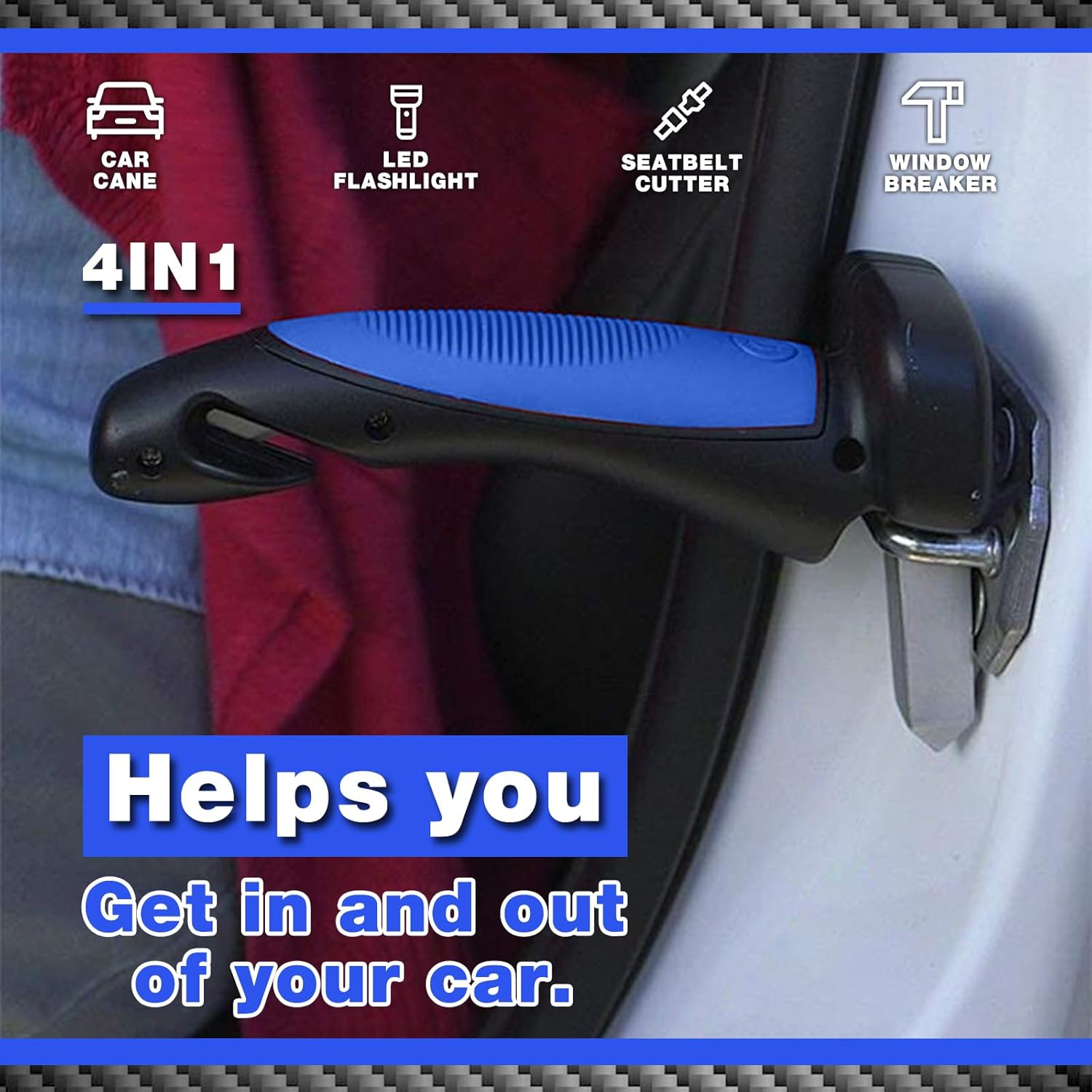 Powerful 2 Pack Car Door Handle for Elderly, 4 in 1 Car Door Latch Assist Grab Handle, Auto Cane Support Gripper Handle for Seniors and Handicapped (Blue)