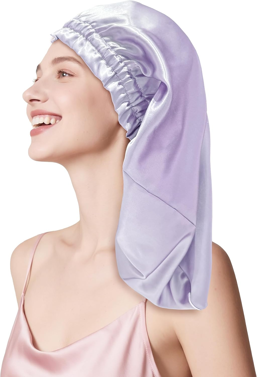 Townssilk Silk Bonnet for Sleeping, 100% 22 Momme Mulberry Silk for Women, Luxurious, Breathable, Fits Secure Overnight & Pressure Free, Ideal for Long & Curly Hair - Lavender 58 Cm image number 4