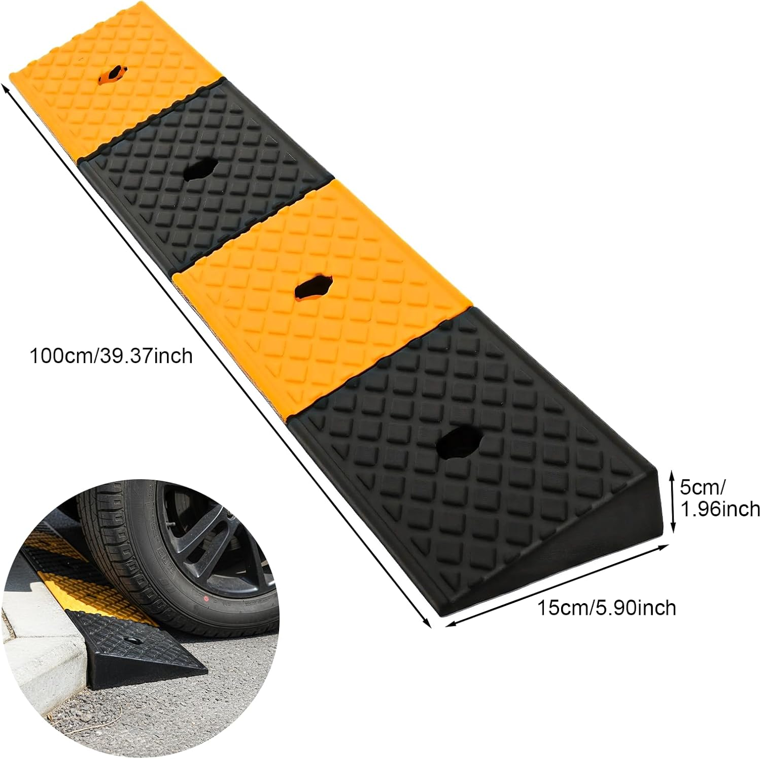 Rubber Curb Ramp 1 Pack 5 Cm Rise Height Heavy-Duty Car Ramp Industrial Rubber Sidewalk Curb Ramp Non-Slip Threshold Ramp Dual-Color Driveway Ramp for Cars,Trucks,Wheelchairs,Trolleys