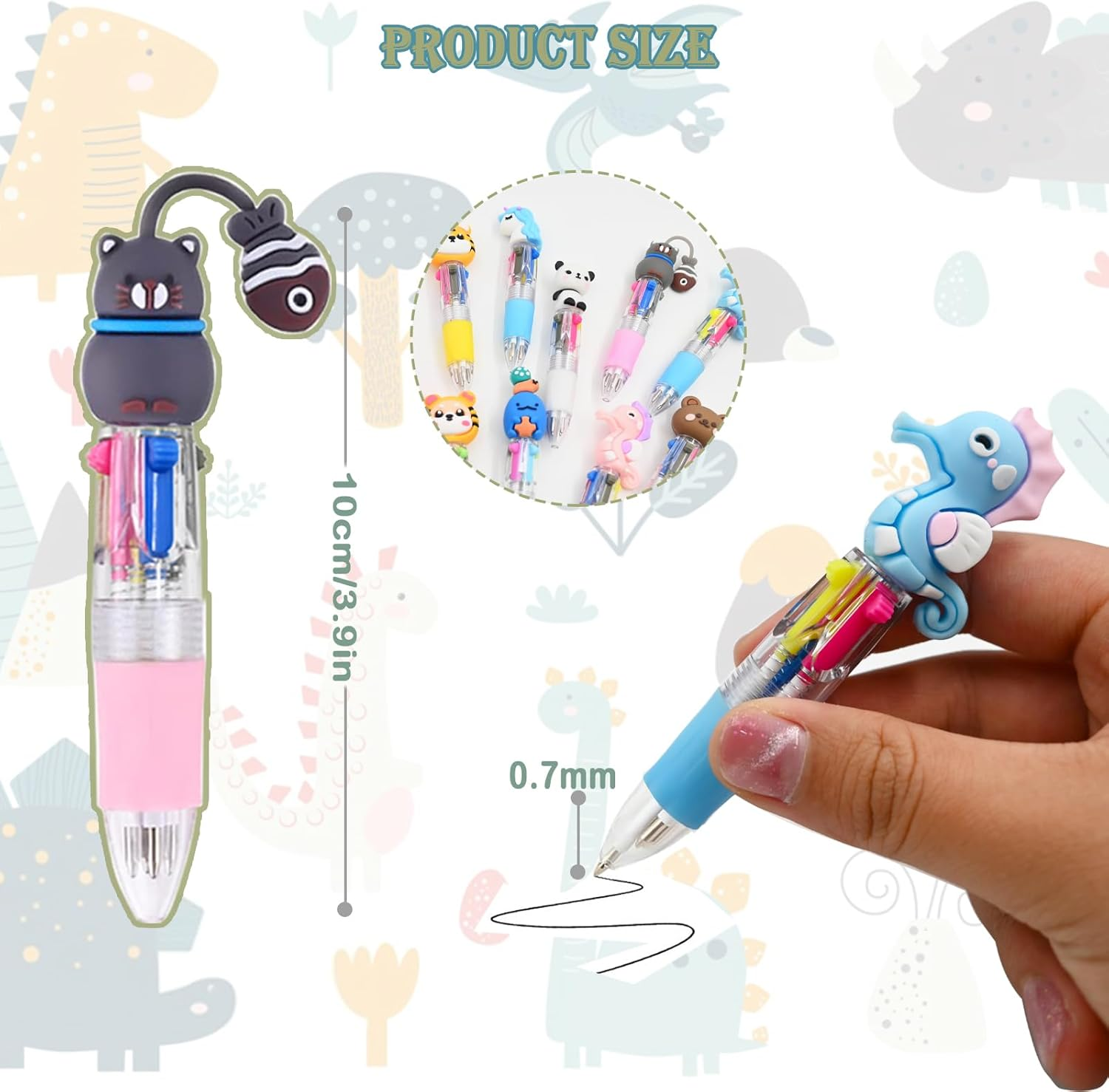 15 PCS Cute Kid'S Multi-Color Ballpoint Pens, Fun Pens for Kids, 4 in 1 Retractable Pens, Cartoon Animal Ballpoint Pens, Student Party Gifts, Classroom Rewards Party Bag Fillers image number 3