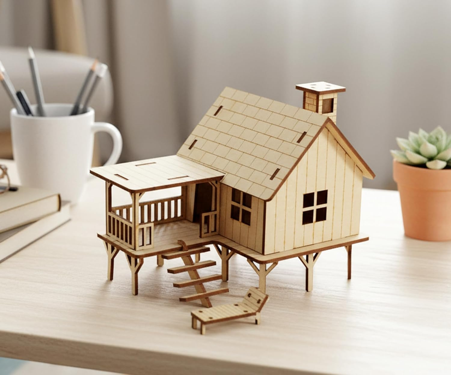 Stonkraft Wooden 3D Puzzle Beach House - Home Decor, Construction Toy, Modeling Kit, School Project - Easy to Assemble image number 4