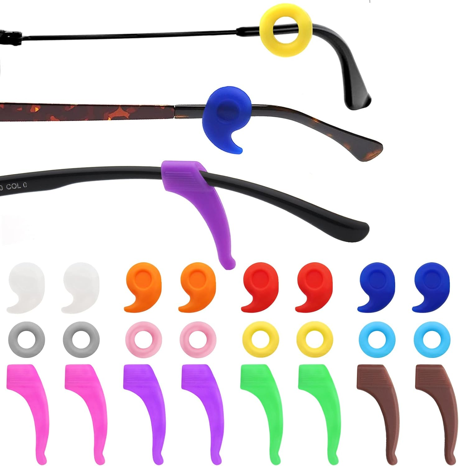 Benvo 12 Pairs Eyeglasses Retainers Silicone Glasses Temple Holders Anti-Slip Protectors Comfort Eyewear Spectacle Stay Put Glasses Stoppers Ear Grip Hooks(3 Variety Designs in Multi-Color)) image number 4