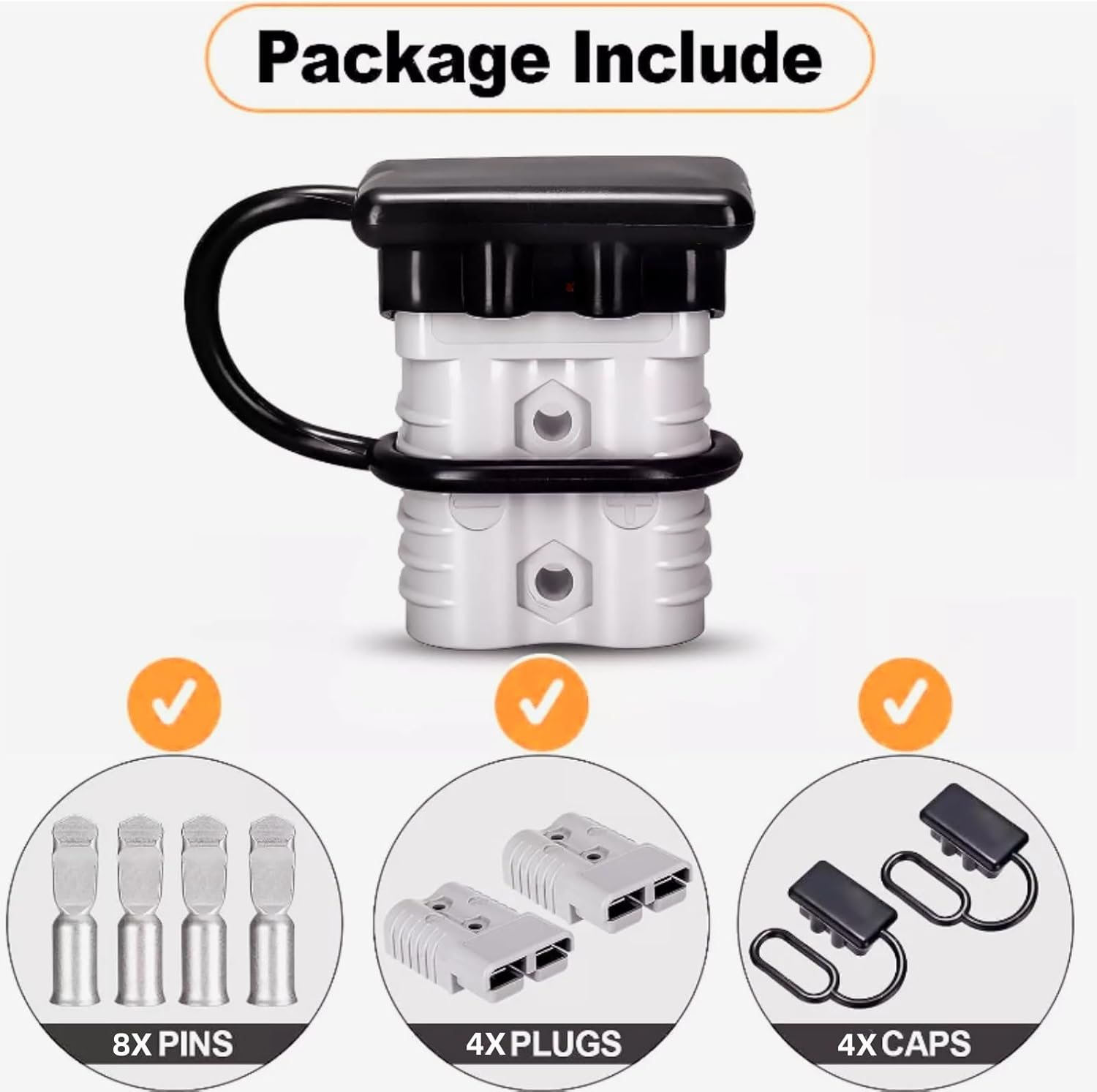 4 Pcs 50AMP Anderson Style Connector Battery Quick Connect/Disconnect with 2PCS Handle, Jumper Cable Plug Connector Kit for Recovery Winch, Towing Systems(Grey)