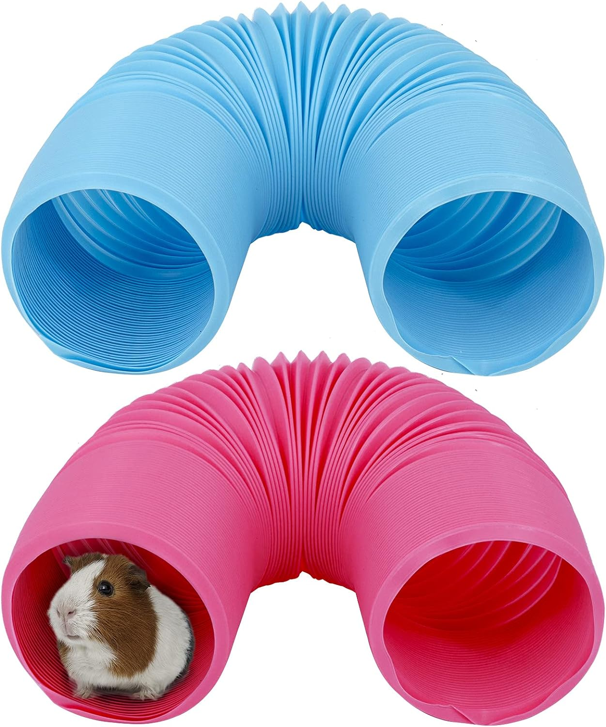 2 Pieces Pet Fun Tunnel Small Animal Play Tunnel Collapsible Plastic Tube Pet Hideaway Fun Toys for Hiding Training Fit Guinea Pigs Hamsters Chinchillas Rats Ferrets Dwarf Rabbits Pink Blue Wishope