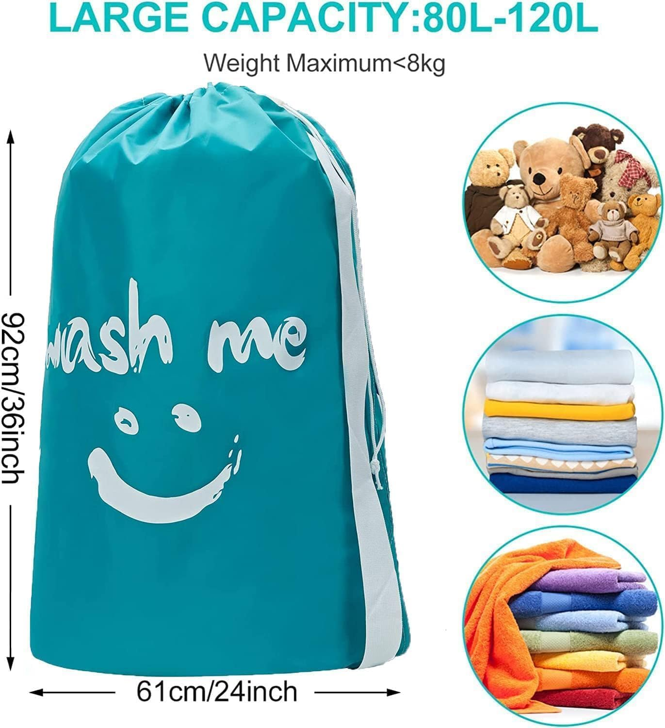 CJWLKJ 2 Pack XL Travel Laundry Bag with Strap, Dirty Clothes Organizer, Carry up to 4 Loads of Laundry, Easy Fit a Laundry Hamper or Basket, Sky Blue and Blue image number 2