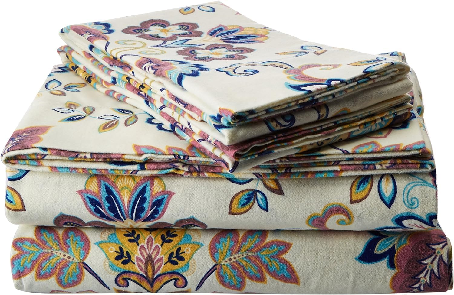 Tribeca Living 200-GSM Abstract Paisley Printed Deep Pocket Flannel Sheet Set, King, Multicolored