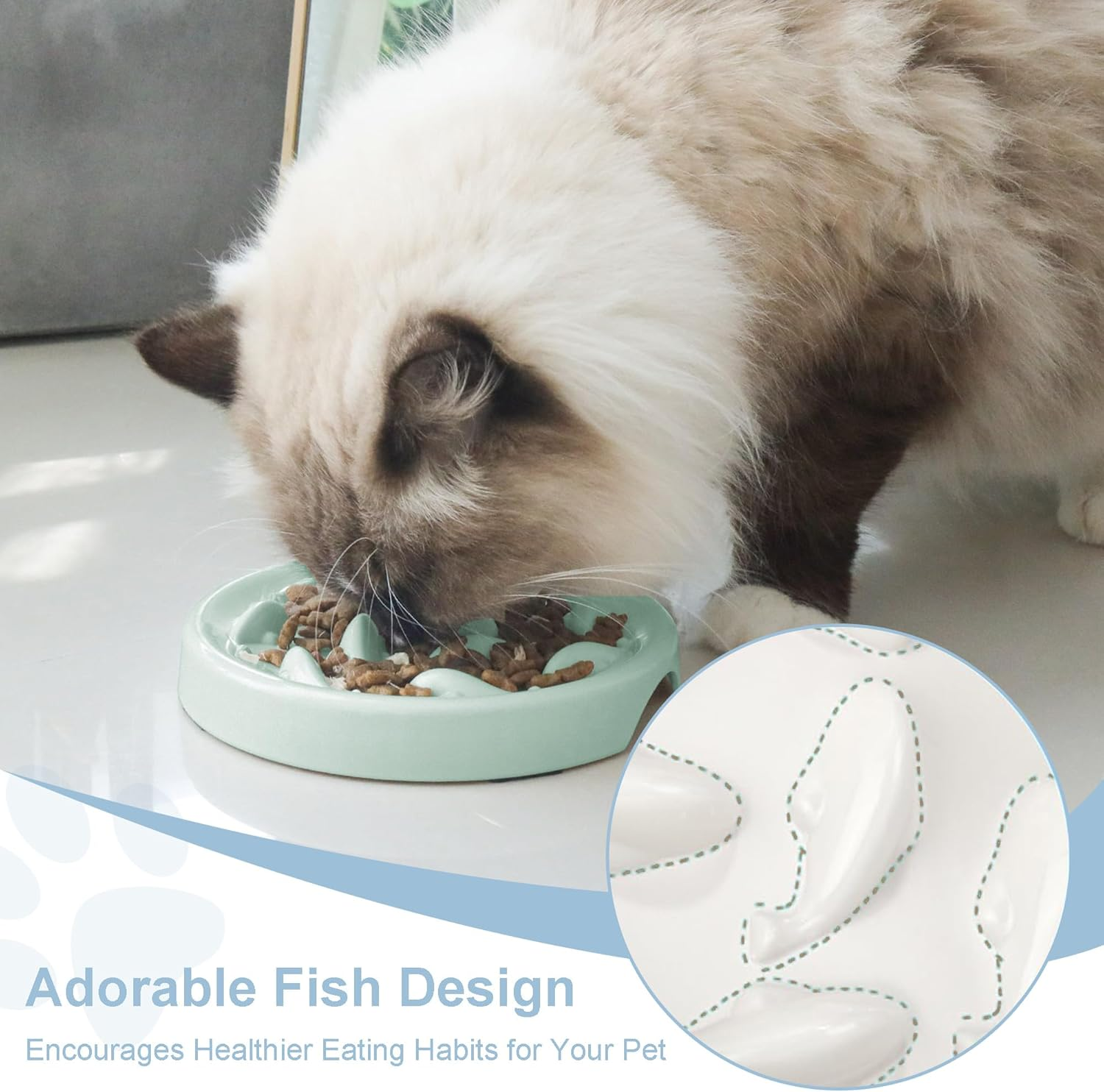 Slow Feeder Bowl for Cats and Small Dogs,Cilkus Fish Pool Design, Fun Interactive Bloat Stop Puzzle Feeder Bowl Healthy Eating Diet Made of Melamine Food Grade Material Dishwasher Safe (Green) image number 4