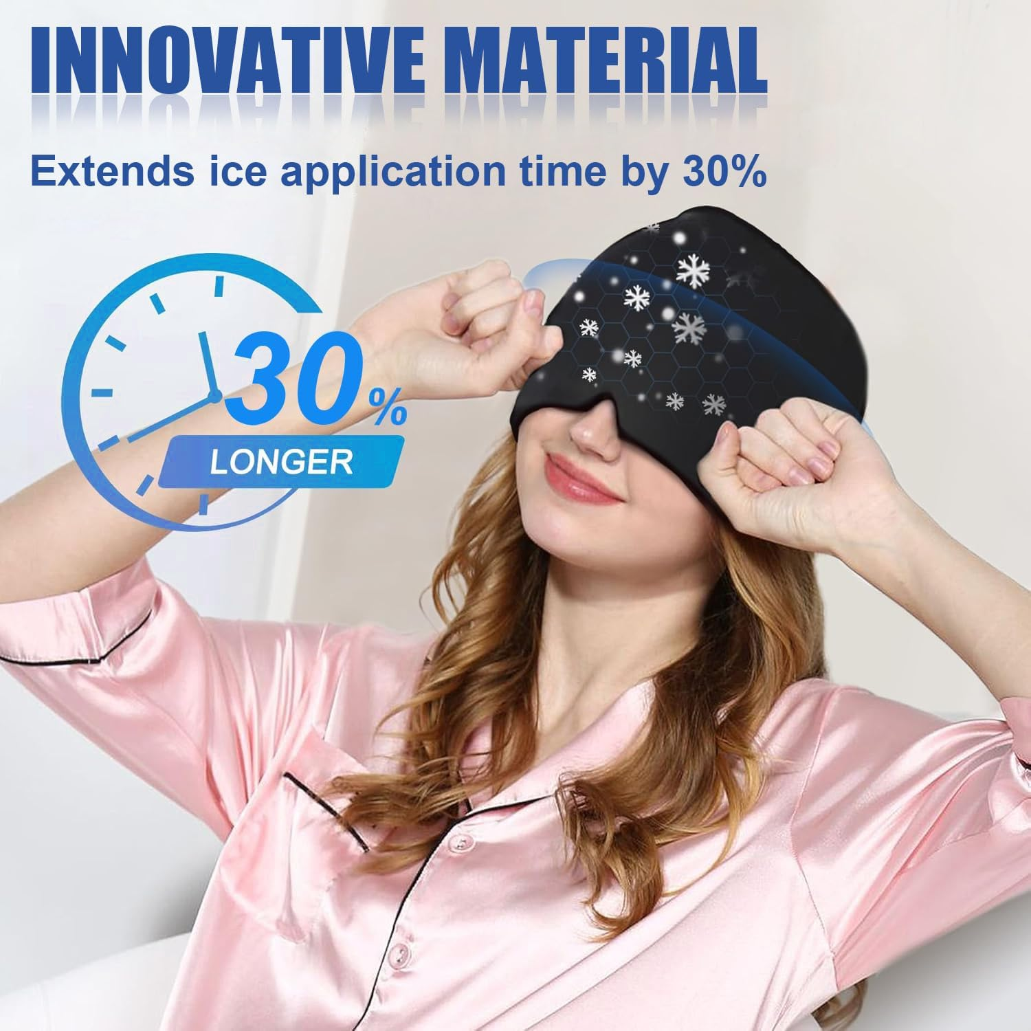 Migraine Relief Cap- 370G Gel, 360&deg; Soothing Headache Cap, Ice Pack Mask Compress Cooling Gel Head Wrap for Tension, Stress, Hangover & Puffy Eyes. (360&deg;, 370G)