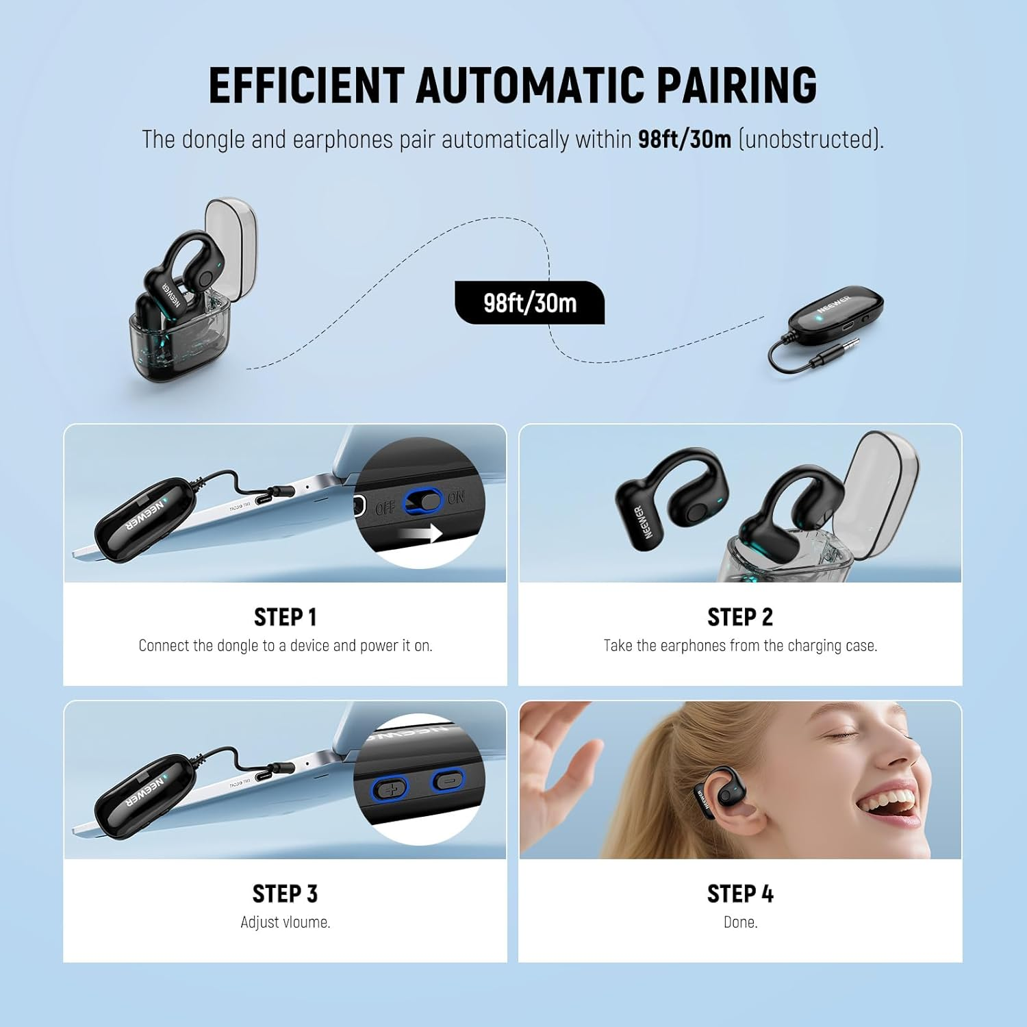 NEEWER EB01 2.4G Wireless 3.5Mm TRS Dongle OWS Real Time Monitoring Earphones, Noise Cancelling, Mono Track, 30M Range, 24H Battery in Ear Earbud Monitor System Compatible with VM10 VM11 CM28 CM31 Mic image number 5