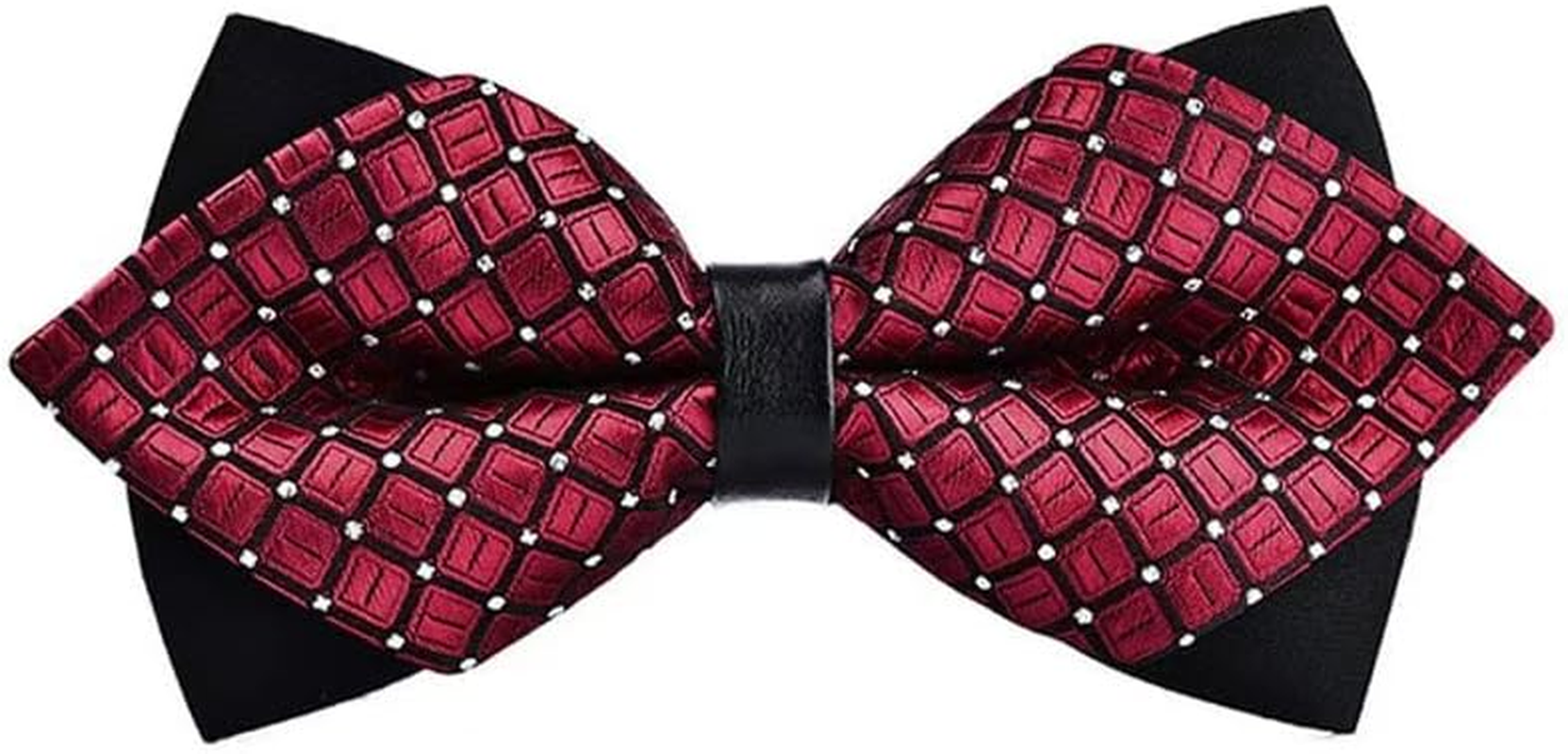 Men'S Diamond Pattern Bow Tie, Burgundy and Black, Pre-Tied Formal Accessory with White Dots, 12Cm X 6Cm
