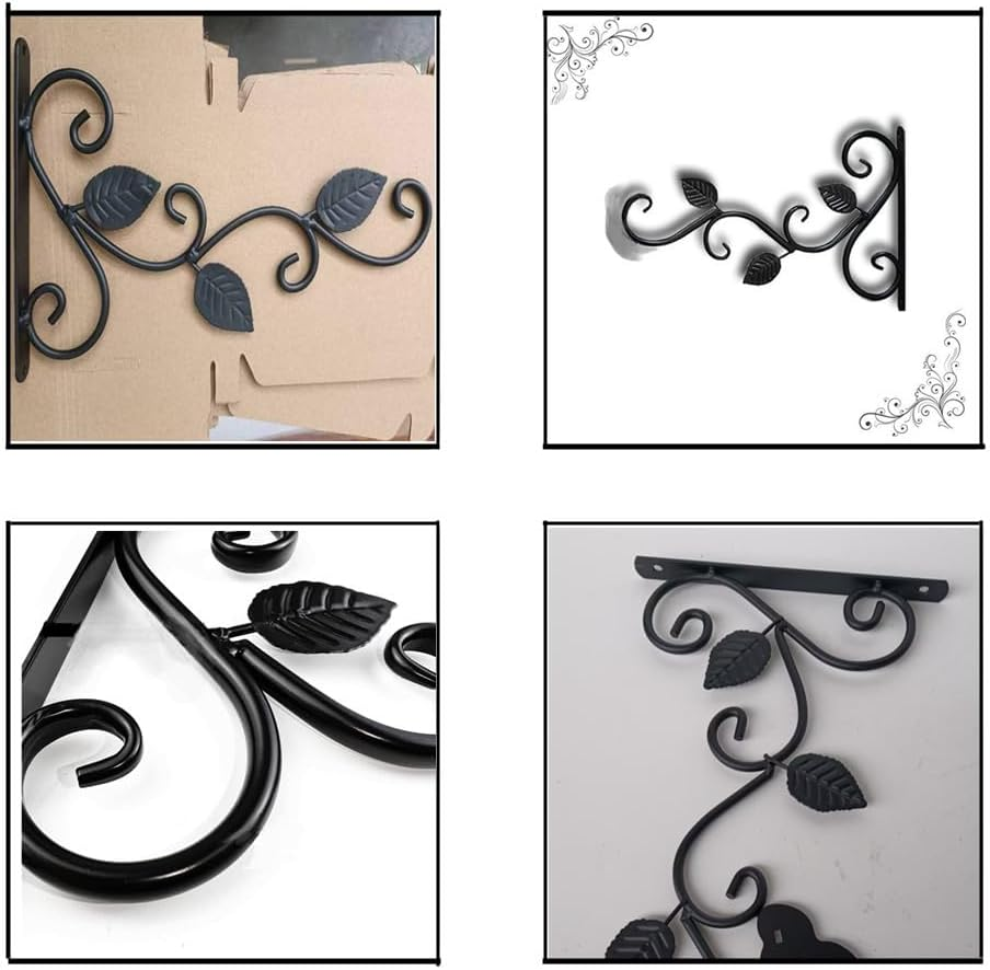 Outdoor Plant Hooks, Wanfoou 2Pcs Indoor Outdoor Plant Hooks, Hangers for Hanging Baskets, Iron Wall Metal Hooks Plant Hanger Bracket, Hooks for Bird Feeders（Black） image number 1