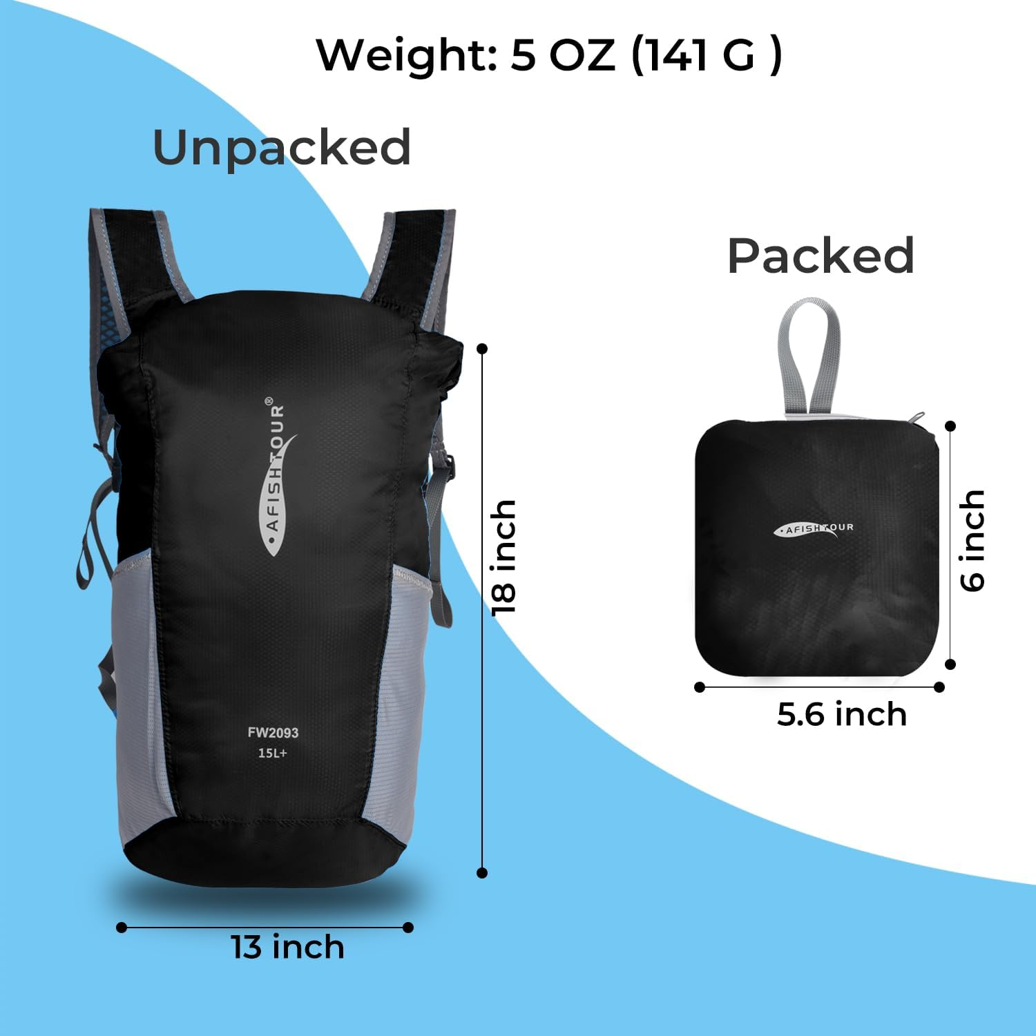AFISHTOUR Ultralight Waterproof Hiking Backpack for Men & Women, 15L Packable Hiking Daypack, Roll Top Closure Small Dry Bag Backpack for Cycling, Camping, Skiing, Boating