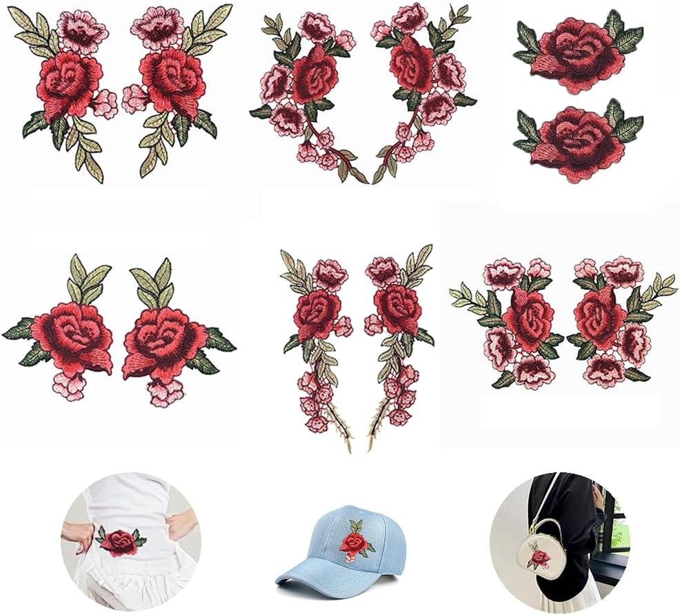 12 Pcs Openwork Embroidery Appliques(6 Pairs),Sew on Embroidered Flower Patches,Rose Embroidered Patches for DIY Crafts Making,Jeans,Hat,Backpacks,Jacket,Bags, Clothes,T-Shirt,Dress,Blouses image number 5