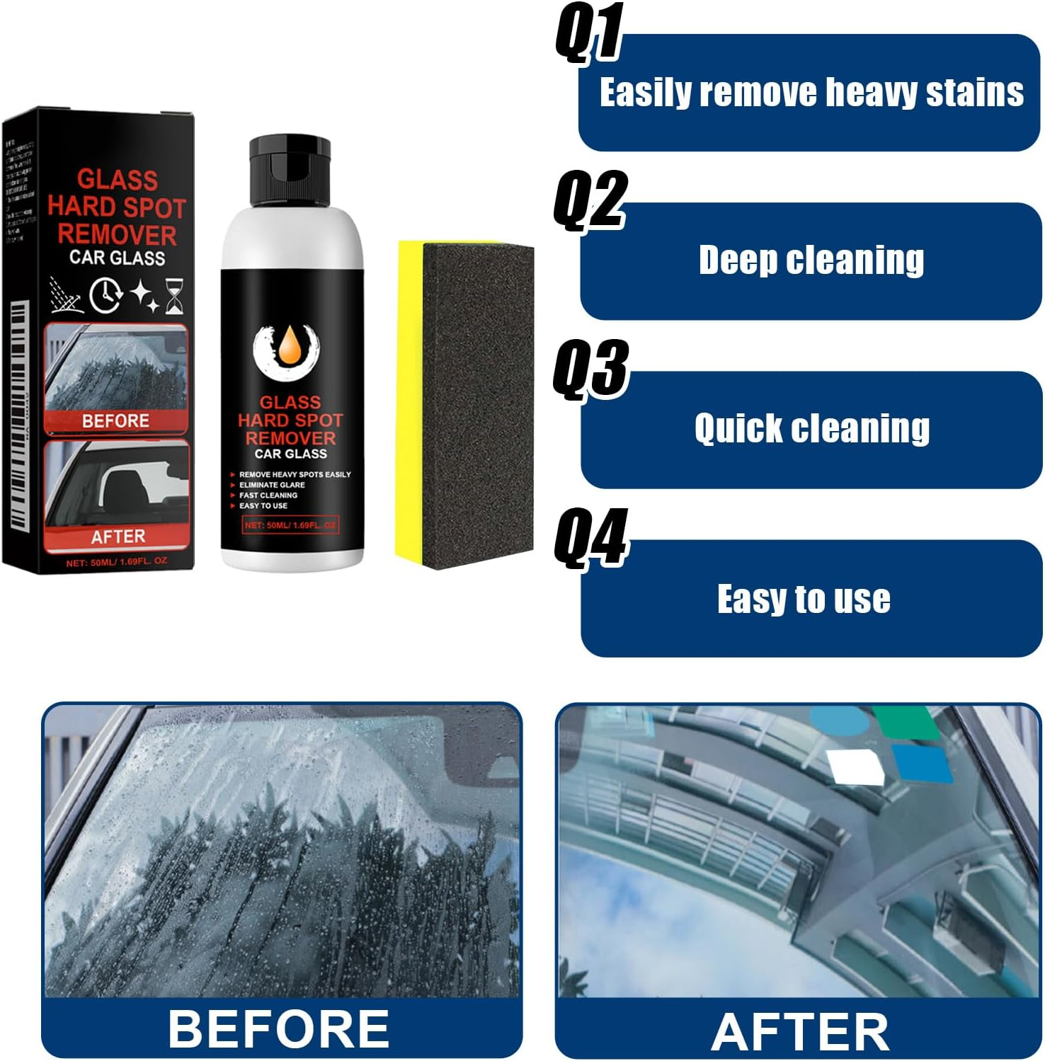 Oil Film Remover Windshield Oil Film Remover, Glass Cleaning Wipe Board, Can Improve the Clarity and Visibility of Glass (1.69 Oz)