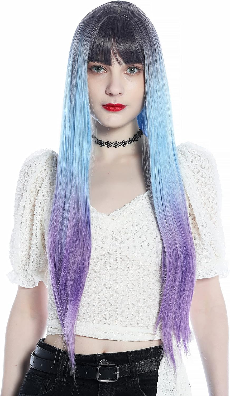 WIG ME up - SZL0810B-T-002 Women'S Wig Long Straight Fringe Ombre Purple Light Blue Purple image number 2