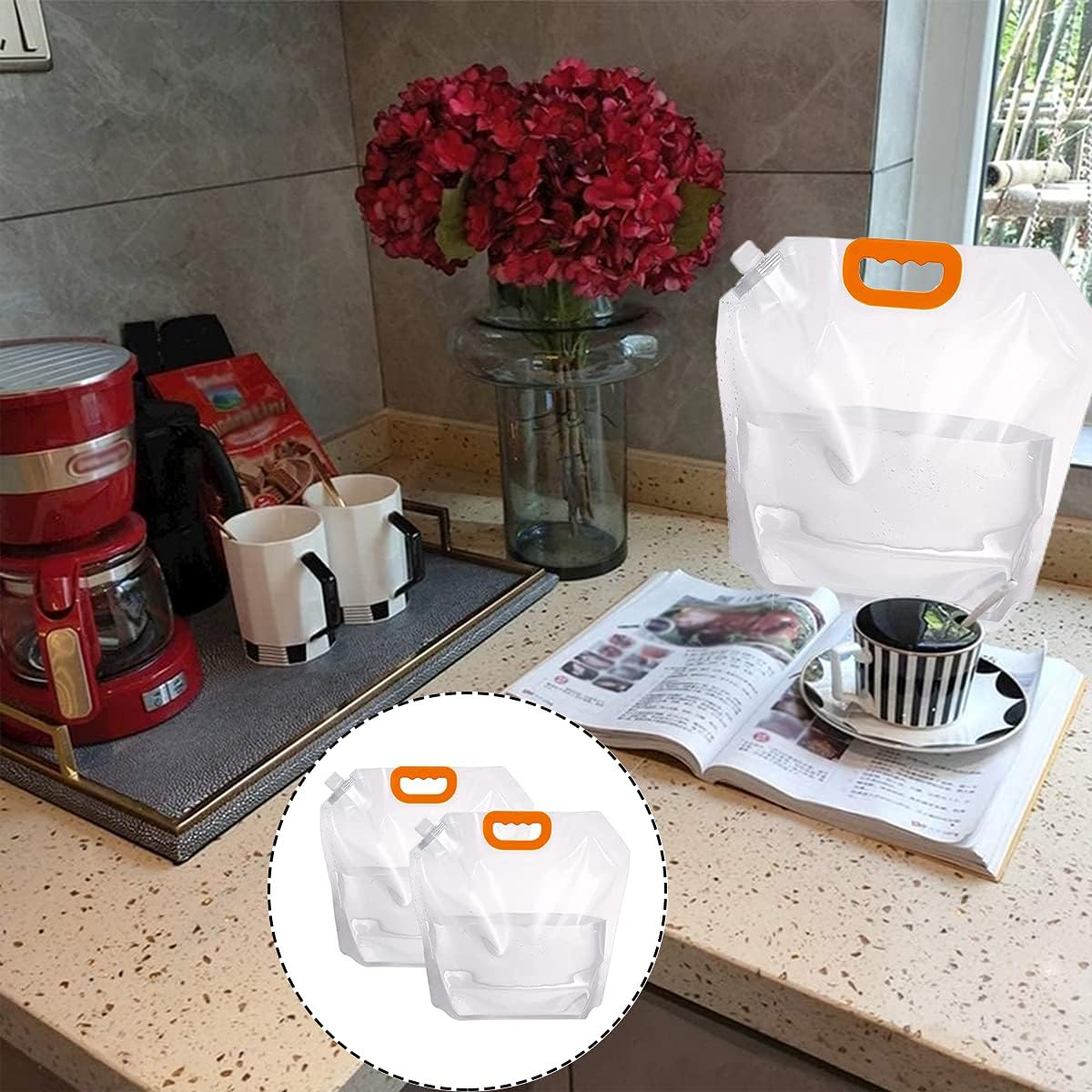 WELANE Collapsible Water Container, 2 PCS Portable Water Storage Carrier Bag for Outdoor Camping (5L /1.32Gallon) image number 3