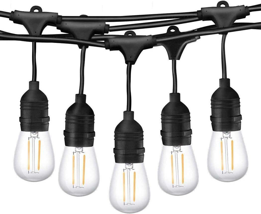 BAMDECOR 15M Plugged in Festoon Lights Outdoor LED Outdoor Lights, Christmas String Lights, IP65 Waterproof and Shatterproof Fairy Lights for Garden, Party, Camping(S14)