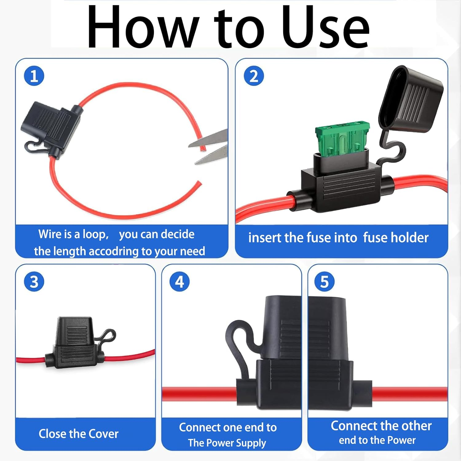 5Pcs 12 AWG Inline Fuse Holder with 30 Amp ATO/ATC Standard Blade Fuse,12 Gauge Automotive Fuse Holder (Black)