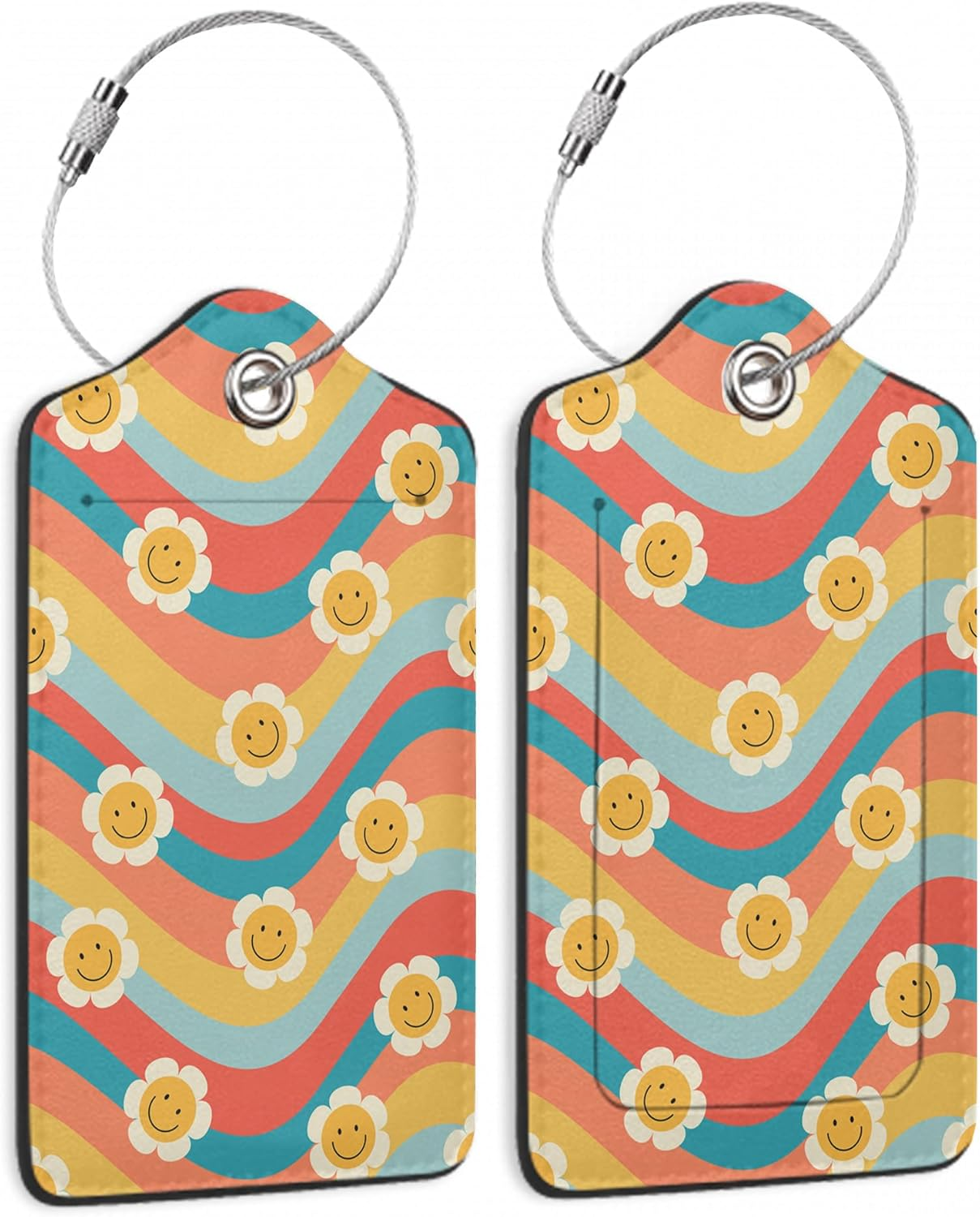 SKYDAWNY Flowers 2 Pack Leather Luggage Tags for Suitcase,Rose Peony Green Leaves Travel Cruise Baggage Tag for Women Men Luggages Bag with Privacy Cover Name ID Label Stainless Steel Loop