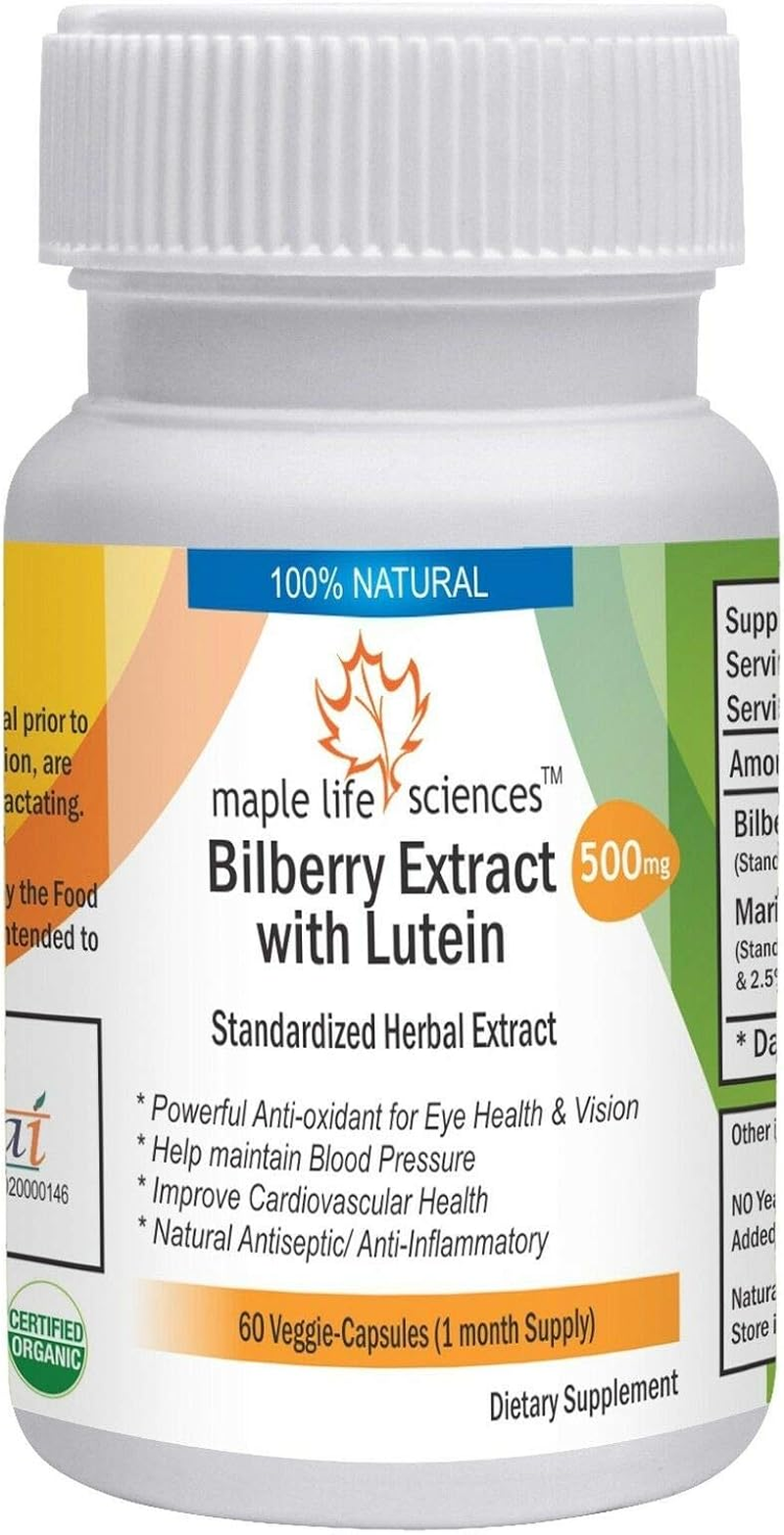 Bilberry (Anthocyanins) and Marigold (Lutein, Zeaxanthin) Extract - 500Mg - 60 Vegan Capsules - Vision Health image number 1