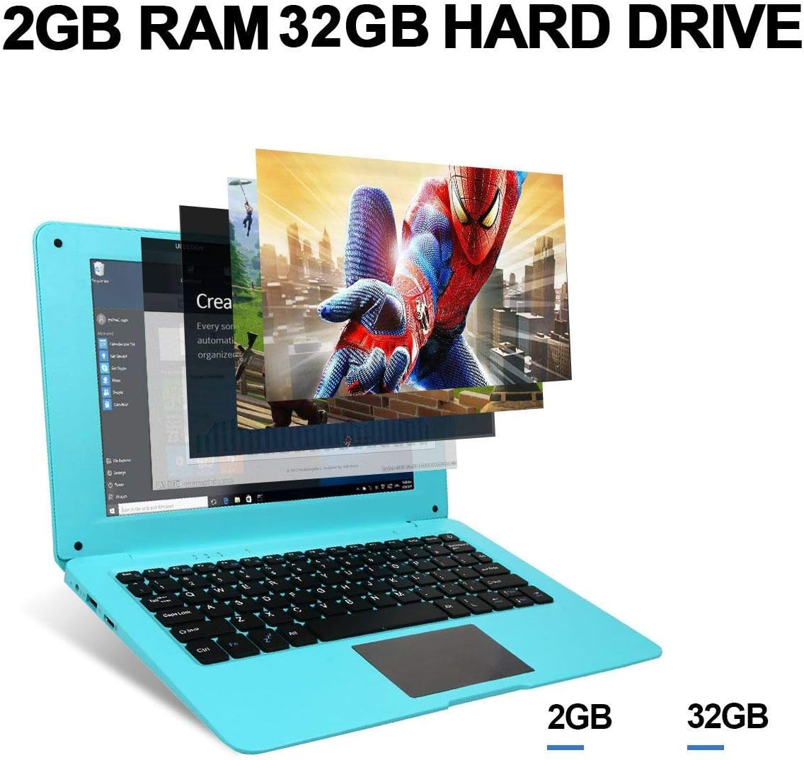 HSW 10.1-Inch Windows 10 Laptop Network with Atom Z8350 1.44Ghz Quad Core Processor,2Gb RAM, 32GB Storage, Support Wifi,Hdmi,Camera and 128GB TF Card Extension Computer (Black) image number 2