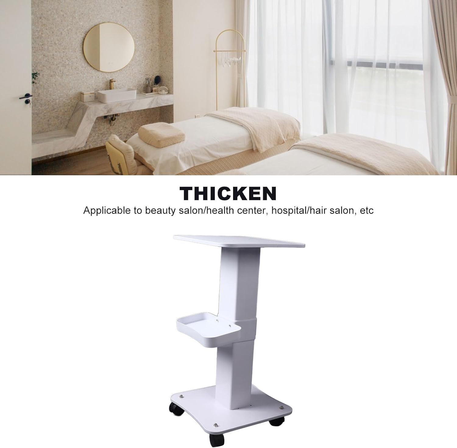 Bewinner Beauty Trolley Cart, Trolley on Wheels 3 Tier Storage Trolley, Storage Organizer Beauty Salon with 360&deg; Casters, Thick Panel, Storage Basket image number 5