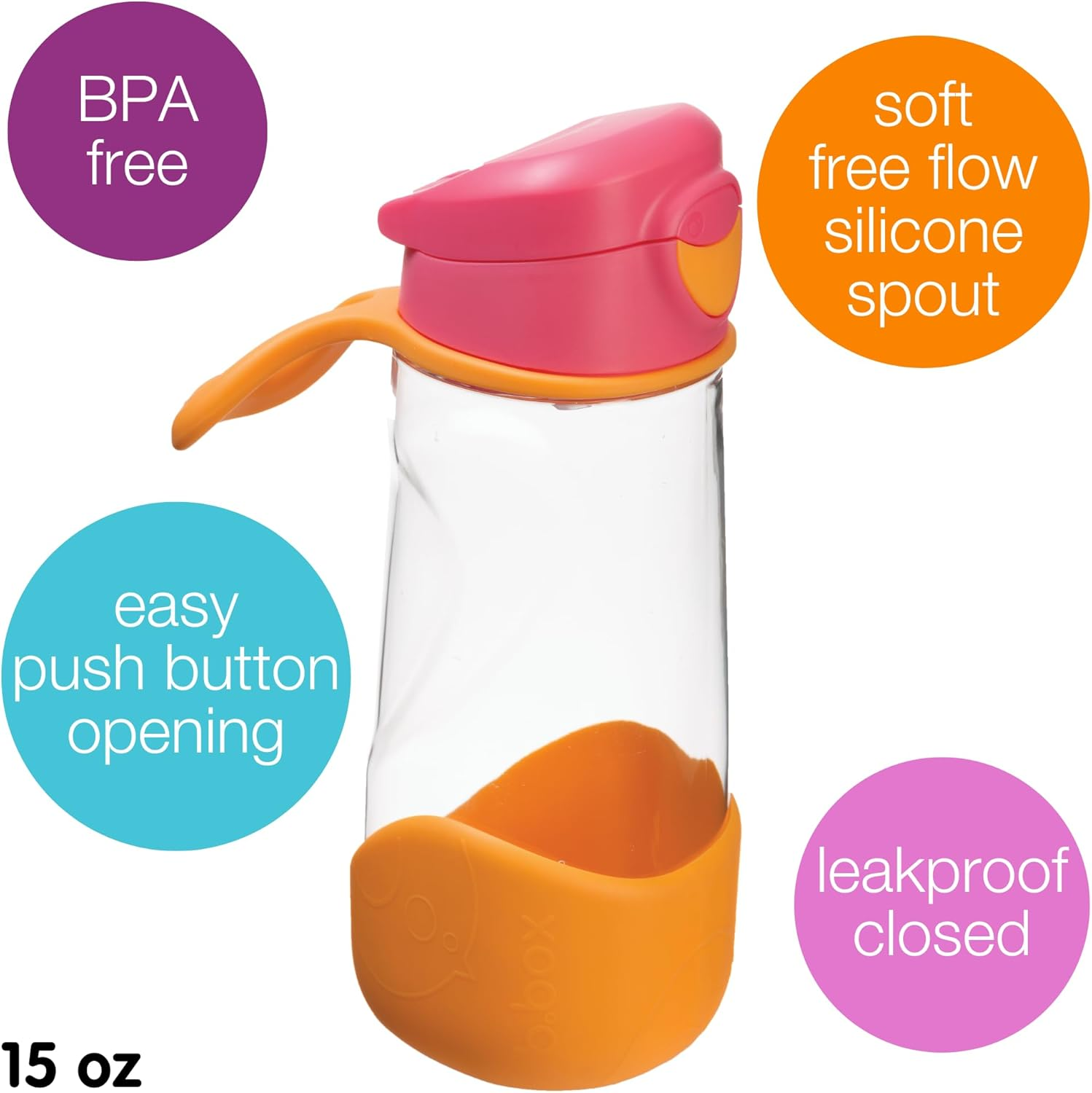 B.Box Sports Spout Bottle, Strawberry Shake, 450 Ml Capacity