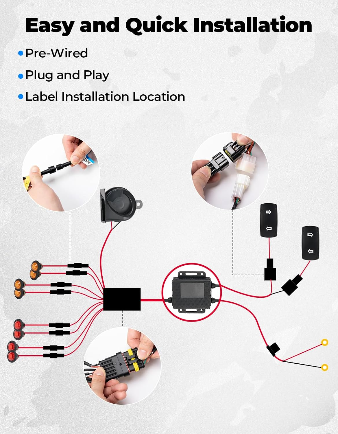 KEMIMOTO UTV Turn Signal Kit with 110D Horn, Pre-Wired, Plug and Play UTV Blinker with Rocker Switch, Hazard Light, Universal Street Legal Kit Compatible with Polaris, Can-Am, Kawasaki, CFMOTO