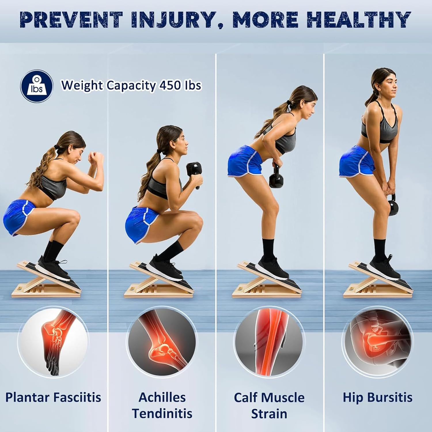 Portable Wooden Slant Board for Calf Stretching, Adjustable Incline Calf Stretcher for Knees Ankle Heel Feet Leg, Squats & Physical Therapy, Black 40 * 30 * 4Cm image number 5