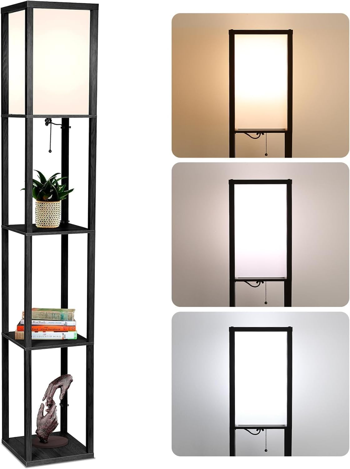 WAMBORY Floor Lamp with Shelves, Modern Standing Shelf Floor Lamp, Display Floor Lamp with 3 Color Temperature Bulb, Corner Display Bookshelf Lamp for Living Room Study Room Office image number 6