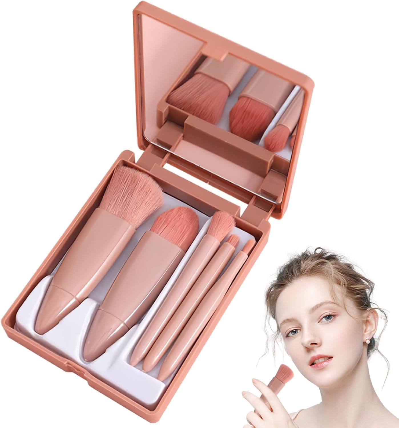 FOTRSDKU Travel Size Makeup Brushes Set with Case and Built-In Mirror, 5-Piece Portable Cosmetic Brush Kit for Women, Girls, and Teens &ndash; Ideal for On-The-Go and Travel Essentials image number 5