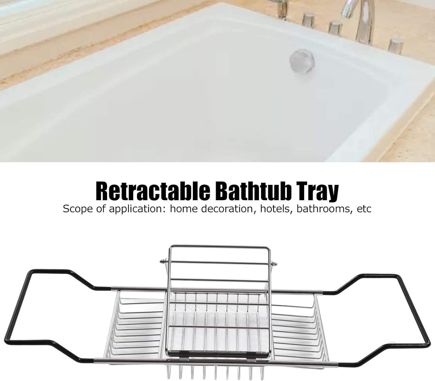 Shower Bathtub Tray, Retractable 304 Stainless Steel Bathtub Racks, Shower Caddy Tray with Adjustable Removable Stand for Home Hotels Bathrooms image number 1