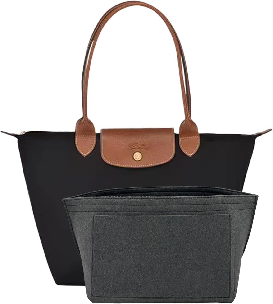 D.DUO Purse Organizer Insert, Bag Organizer for Le Pliage, Handbags Organizer Insert(Dark Blue, Large)