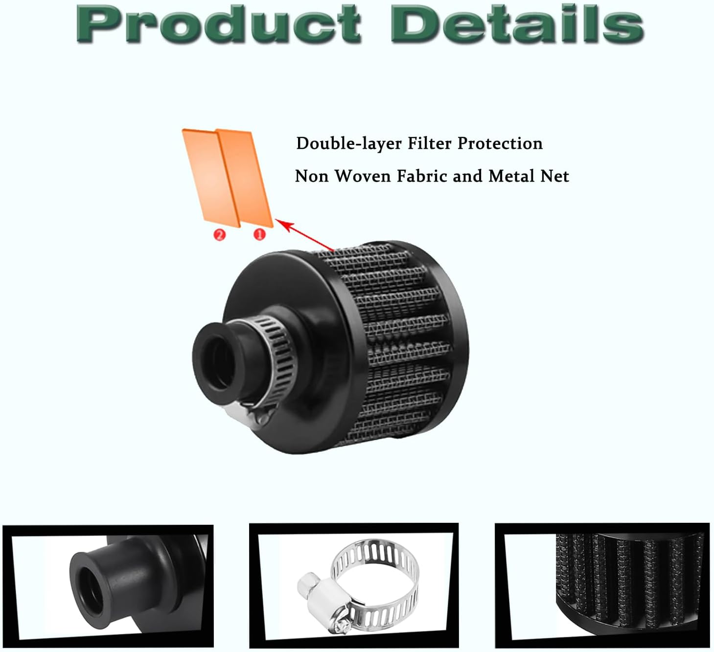 2Pcs Air Filter Breather, 12Mm Turbo Air Intake Vent Filter Cleaner for Car and Motorcycle image number 4