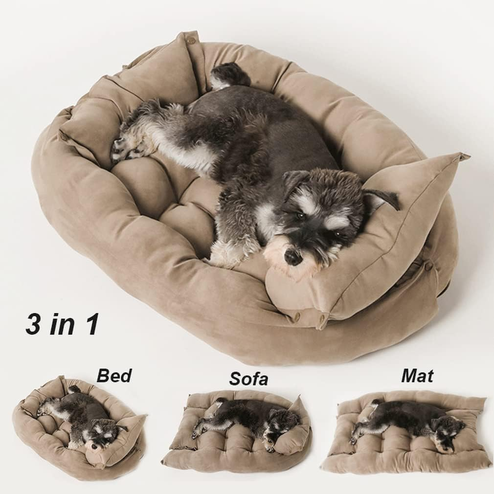 RICHRAIN Pet Dog Sofa Bed Purple Large Medium Small Dog Cushion Bed Multipurpose Square Dog Mat Dog Kennel Cat Litter Basket 3 in 1 (L,Pink) image number 6